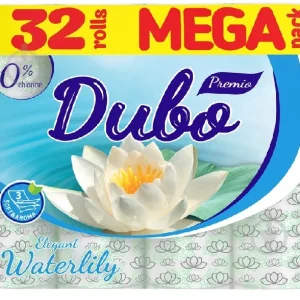 Туалетний папір целюлозний на гільзі, білий зелений прокрас "Диво Premio Waterlily" 3-х шаровий, 32рулони