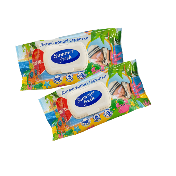 Серветки вологі "Summer Fresh" дитячі MEGA PACK - 120 серв. / КЛАПАН / 10 шт.уп.