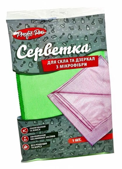 Серветка Мікрофібра для скла 1шт розмір 30*30 Profit Pro