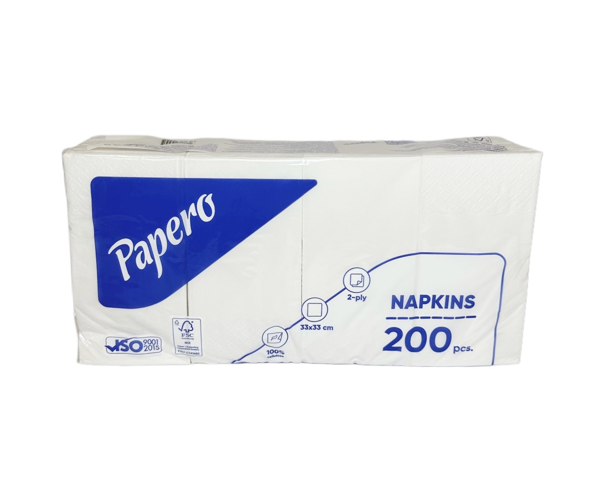Серветки паперові "Papero" 1/8 білі - 2шари, 330х330 мм, 200 аркушів