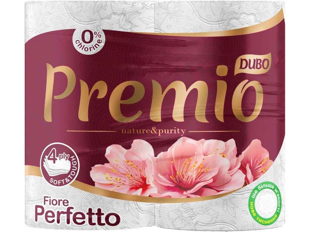 Папір целюлозний на гільзі "Диво Premio" Fiore Perfetto - 4 шаровий, 4 рулони