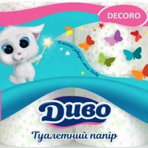 Папір целюлозний на гільзі "ДИВО DECORO" БІЛИЙ проф. ЗЕЛЕНИМ 16 рулонів 2-х шаровий 150листів
