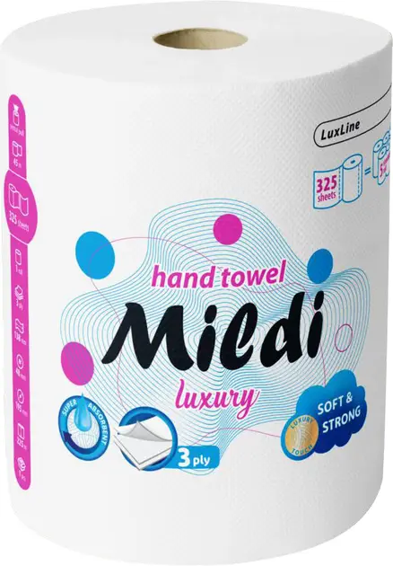 Рушник паперовий "Mildi Luxury" целюл. 1рулон, 3 шар, 200 листів, 27,5м
