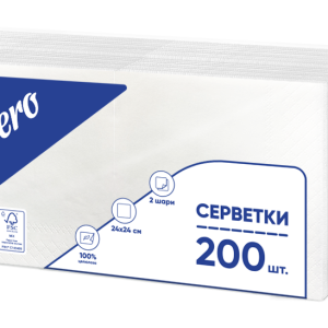 Серветки паперові "Papero" 1/4 2ш. 240х240 мм 200 арк. білі (код NS026)